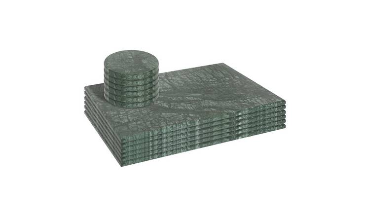 Argon Tableware 12pc Marble Placemats & Round Coasters Set - Green