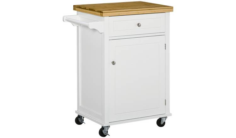 HOMCOM Wooden Kitchen Trolley with Drawer and Towel Rail - White