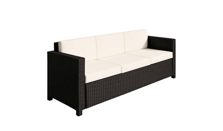 Outsunny 3 Seater Rattan Sofa with Thick Padded Cushion - Black