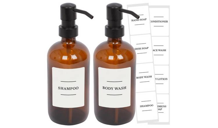 Harbour Housewares Soap Dispensers with Labels  - Amber/White - Set of 2
