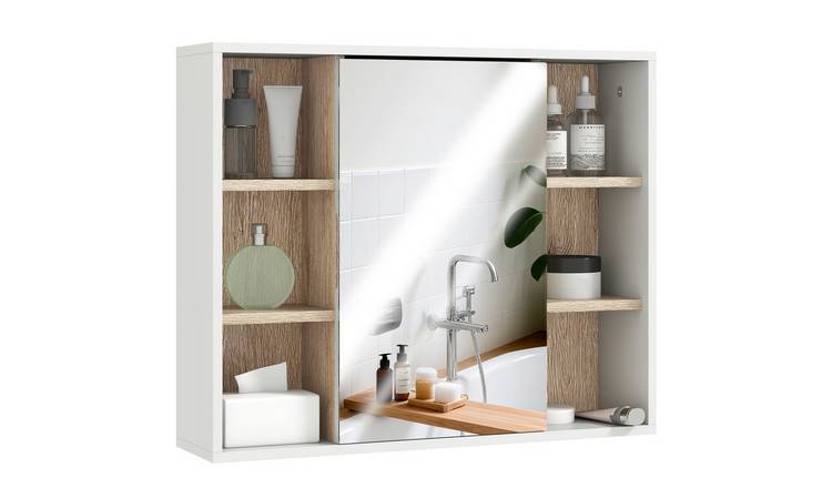 HOMCOM Bathroom Mirror Cabinet with Open Cupboard and Adjustable Shelf - White