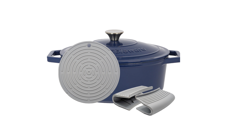 Argon Tableware Oval Cast Iron Casserole Dish - Midnight Blue