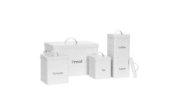 Harbour Housewares 5 Piece Vintage Metal Kitchen Canisters Set - White