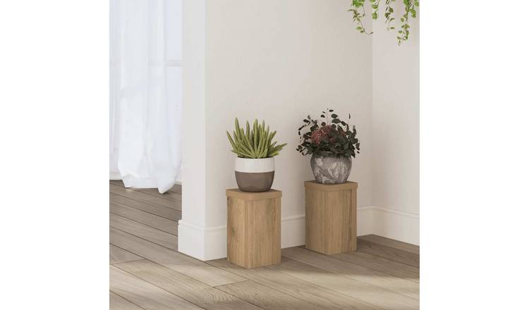 Walplus Pack of 2 Engineered Wood Plant Stand - Artisan Oak - 10 x 10 x 18 cm