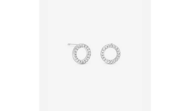 Simply Silver 925 Sterling Silver Cubic Zirconia Open Circle Stud Earrings