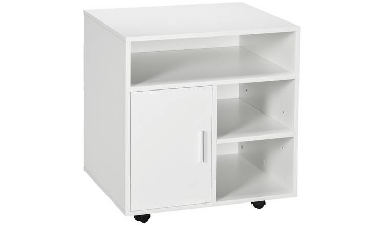 HOMCOM Printer Stand with Cabinet and Shelves - White