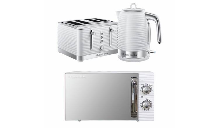 Russell Hobbs Inspire Bundle Kettle, 4 Slice Toaster & Microwave - White