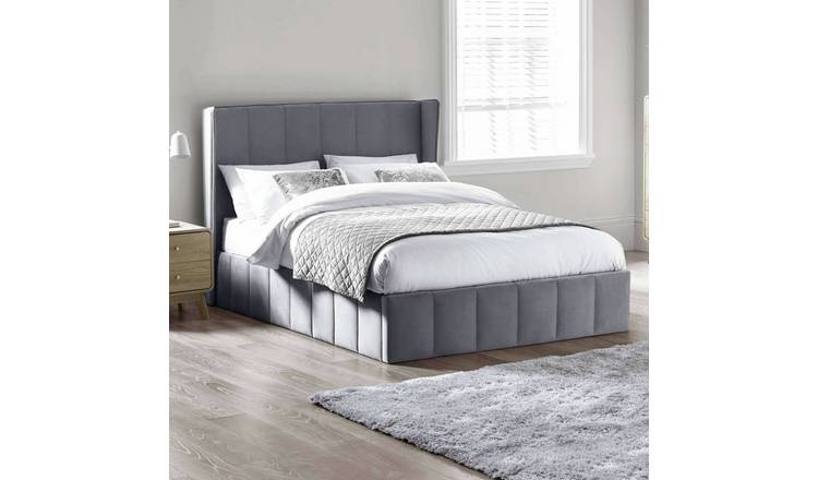 Julian Bowen Katie Winged Double Velvet End Lift Ottoman Bed - Grey