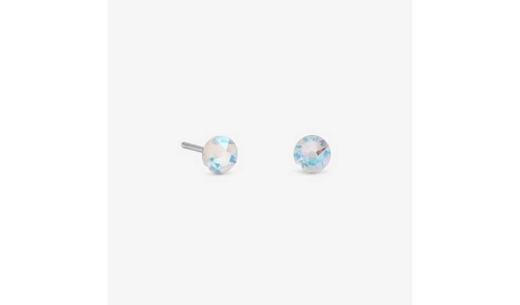 Simply Silver 925 Sterling Silver 4mm White Opal Stud Earrings