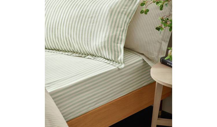 Yard Hebden Cotton Stripe Eucalyptus Fitted Sheet - Single