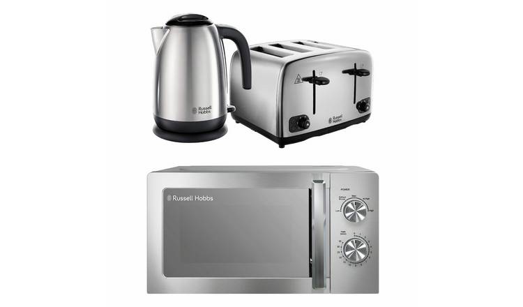 Russell Hobbs Polished Classics Bundle Kettle,4Slice Toaster & Microwave-S/Steel