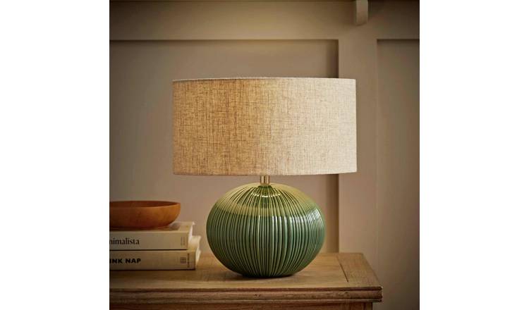 ValueLights Rebecca Ceramic Table Lamp with Linen Shade - Green