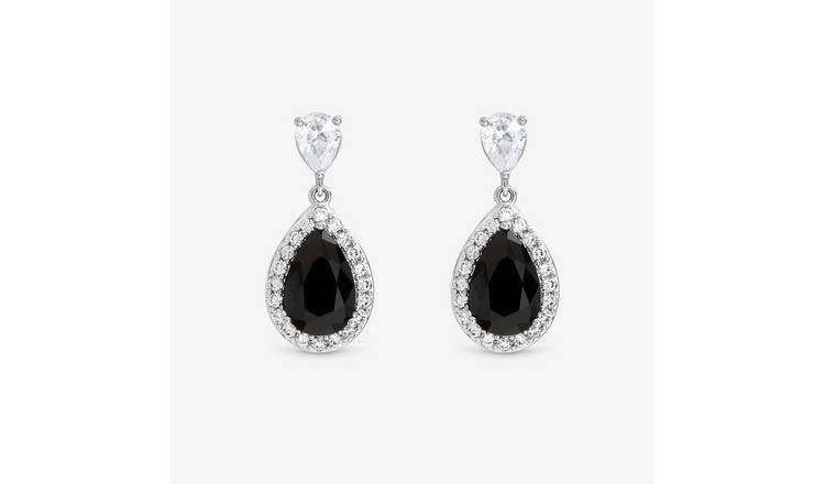 Jon Richard Rhodium Plated Cubic Zirconia Sapphire Pear Drop Earrings