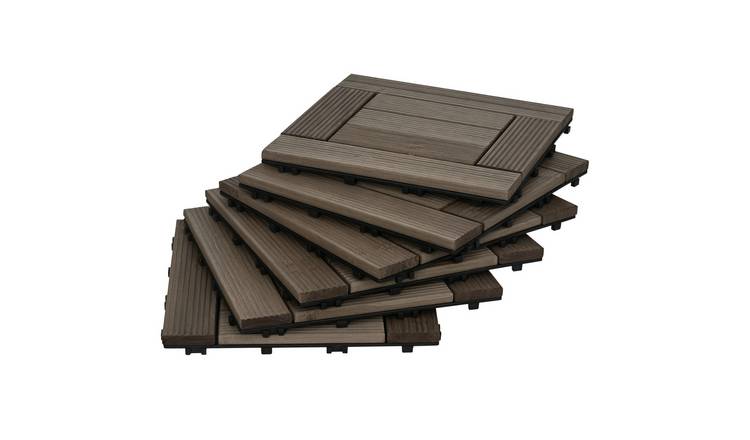 Outsunny 27 Pcs Wooden Decking Tiles - Charcoal Grey