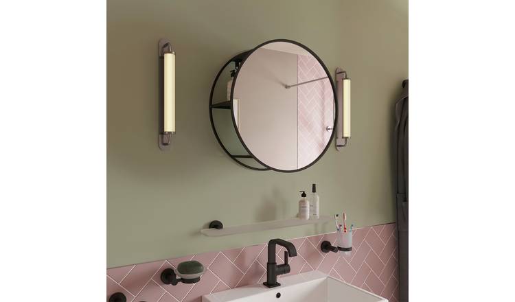 Croydex Black Metal Round Wall Mirror With Shelf - 50cm