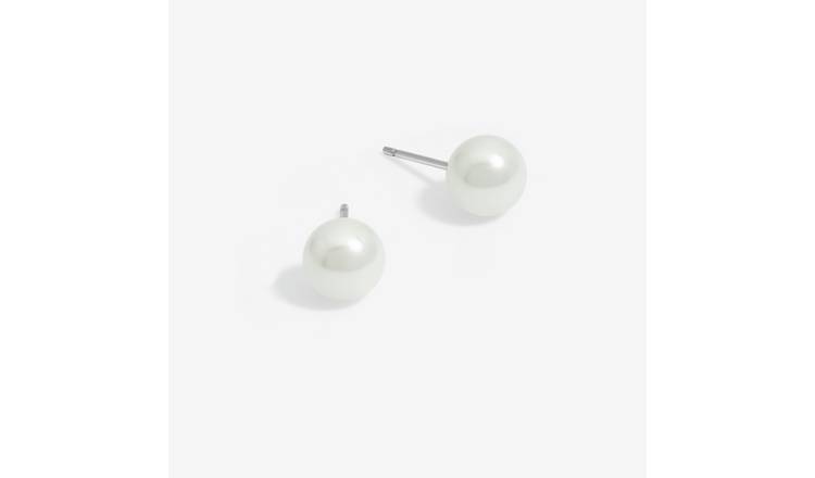 Simply Silver 925 Sterling Silver Pearl Stud Earrings