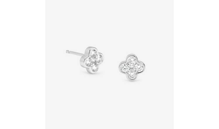 Simply Silver 925 Sterling Silver Cubic Zirconia Clover Stud Earrings