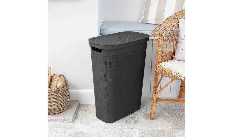 Addis 40 Litre Plastic Slimline Laundry Hamper - Charcoal