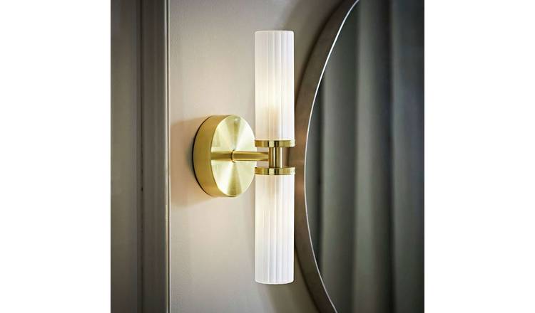 ValueLights Canya IP44 2-Way Gold Wall Light With Reeded Glass Shade - Gold