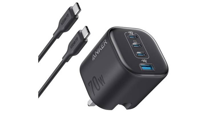 Anker Zolo 70W 4-Port USB-A & USB-C GaN Charger with 1.8m USB-C Cable - Black