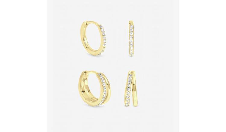 Inicio Gold Polished and Pave Hoop Earrings - Pack of 2