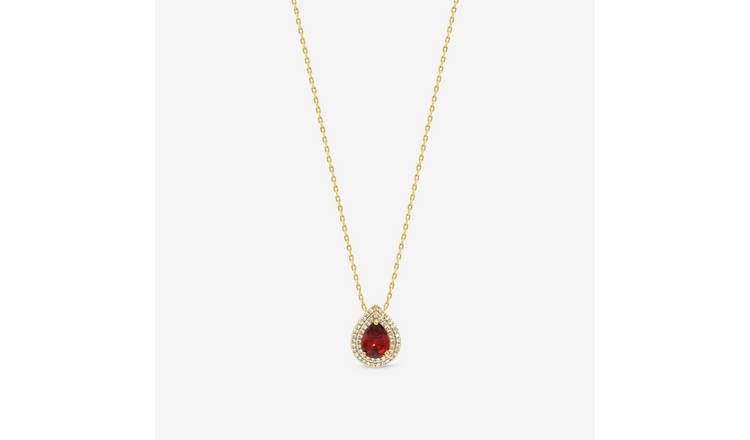Jon Richard Gold Plated Cubic Zirconia Garnet Pear Pendant Necklace