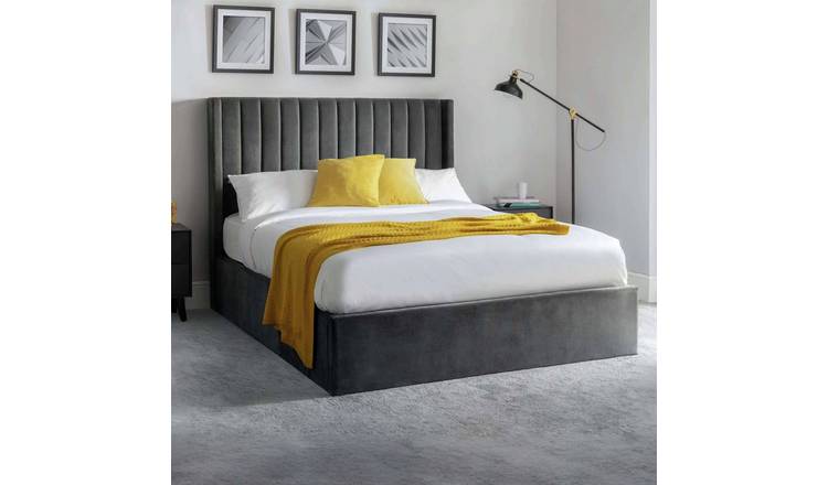 Julian Bowen Langham Kingsize Velvet End Lift Ottoman Bed - Grey