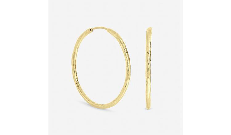 Inicio Gold Plated Molten Large Sleeper Hoop Earrings
