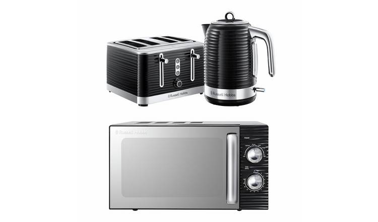 Russell Hobbs Inspire Bundle Kettle, 4 Slice Toaster & Microwave - Black