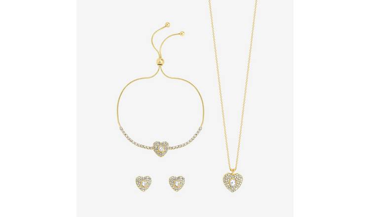 Jon Richard Gold Plated And Crystal Heart Trio Jewellery Set - Gift Box