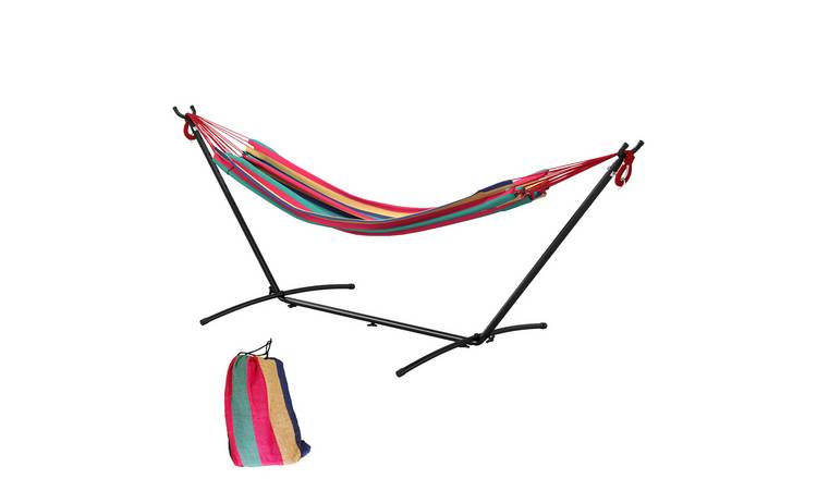 Outsunny Metal Hammock with Stand and Portable Carrying Bag- Multicolour