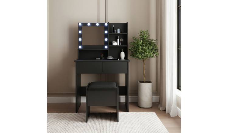 GFW Eva 2 Drawer Dressing Table & Stool - Black