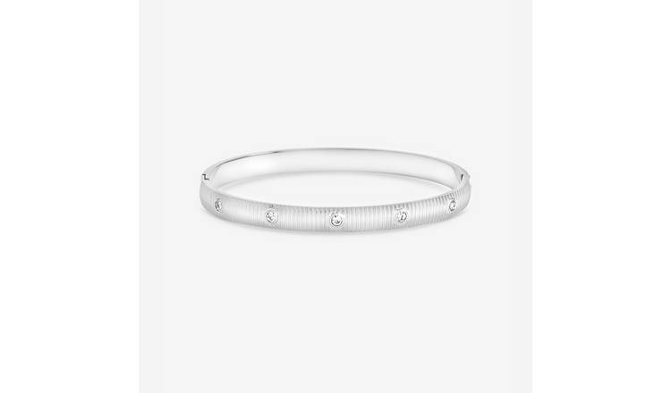 Jon Richard Silver Plated Textured Stainless Steel Crystal Bangle