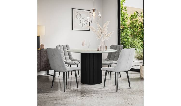 Furniture Online Arlo Nova Marble Top w Blk Legs Dining Table & 4 Grey Chairs