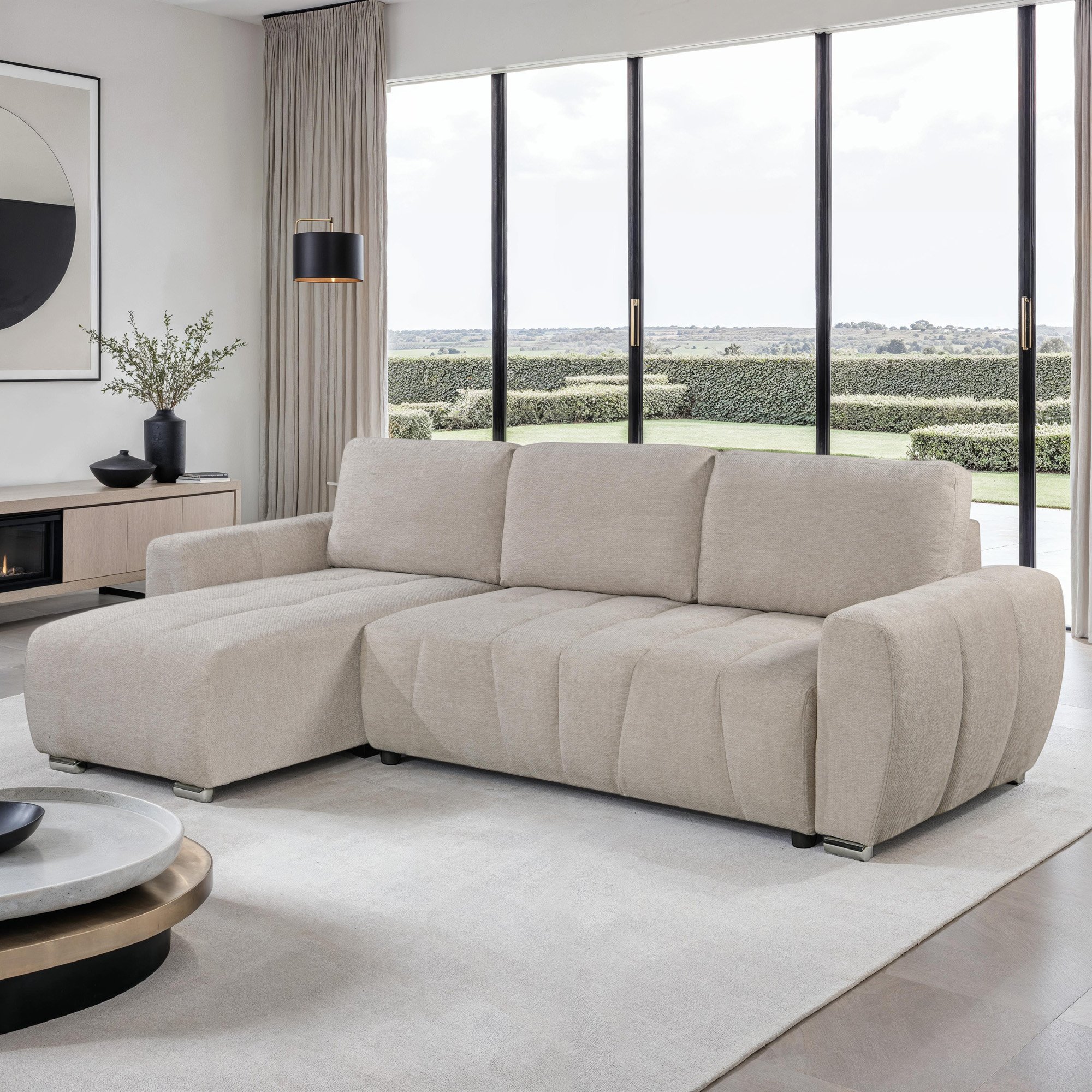 Furniture Online Vienna 3 Seater Pull Out Folding Sofa Bed – Beige - Image 2