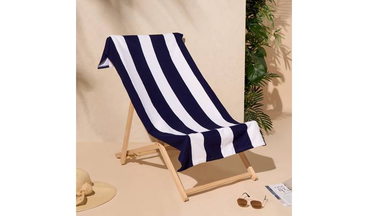 OHS Vertical Stripe Microfibre Beach Towel - Navy