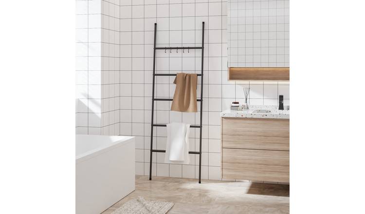 Walplus Iron Towel Rack Ladder with 5 Tiers - Black - 58 x 175 cm