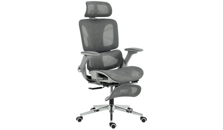 HOMCOM Mesh Ergonomic Office Chair with 6D Flip-up Armrests and Footrest - Grey