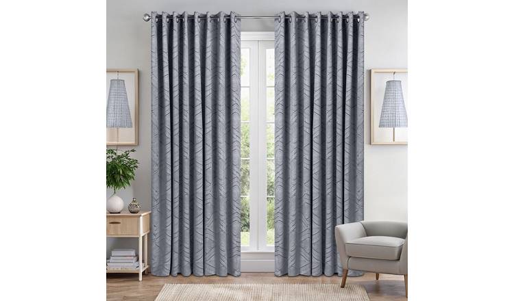 Luxury Living Aztec Blackout Eyelet Curtains 229cm x 183cm - Silver