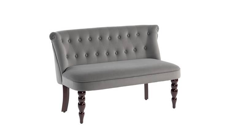 HOMCOM 2 Seater Velvet Button Tufted Sofa with Rubber Wood Legs - Charcoal Grey