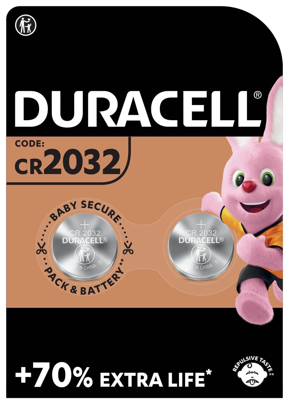 Duracell 2032 Lithium Coin Batteries 3V (CR2032) - Pack of 2