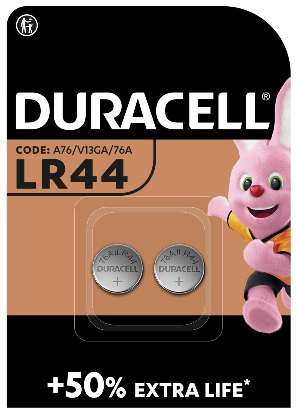 Duracell LR44 Alkaline Button Battery (76A) - Pack of 2