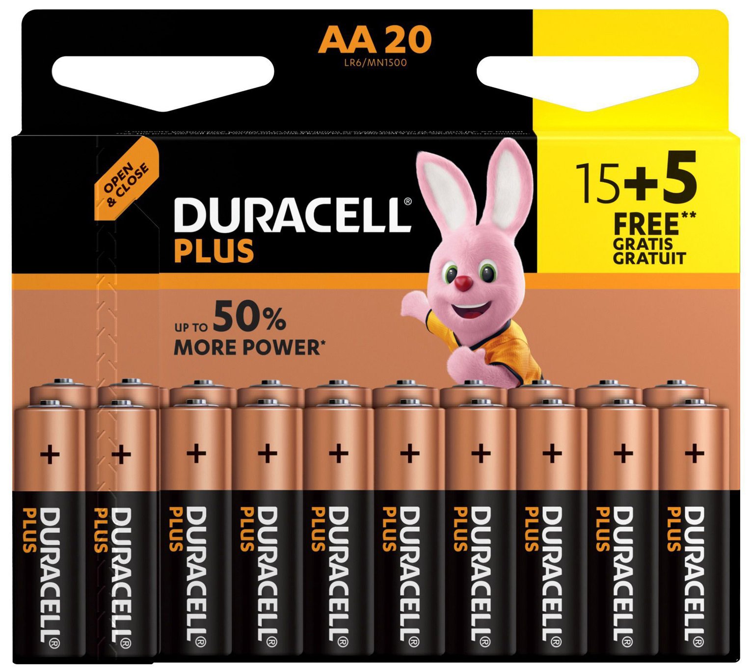 Duracell Plus Alkaline AA Batteries -Pack of 15+5 Free