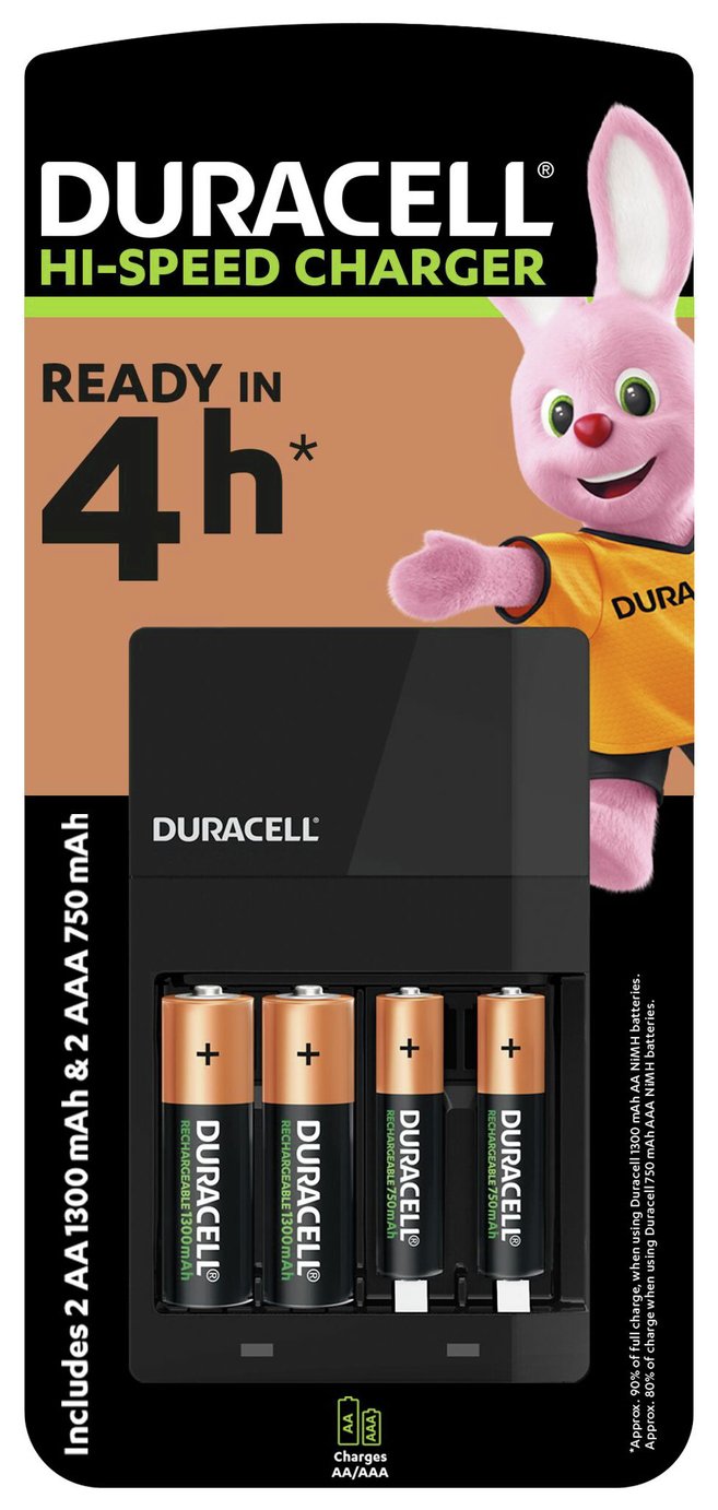 Duracell 4 hours Battery Charger with 2 AA and 2 AAA