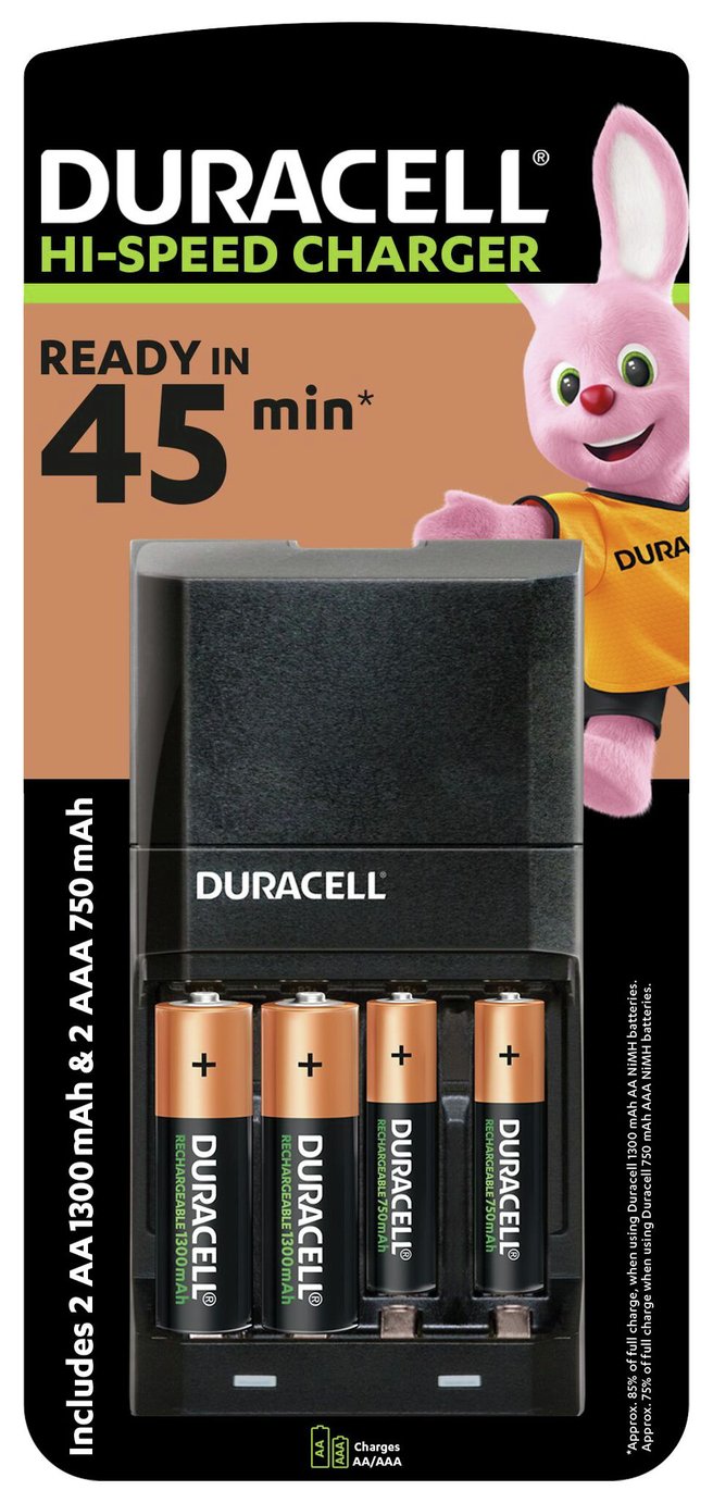 Duracell 45 Minutes Battery Charger with 2 AA and 2 AAA