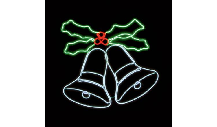 Premier Decorations Prelit Christmas Neon Swinging Bell Holly Sign Decoration