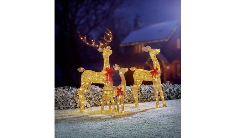 Premier Decorations Set Of 3 Christmas Gold Glitter Fabric Reindeer Decoration