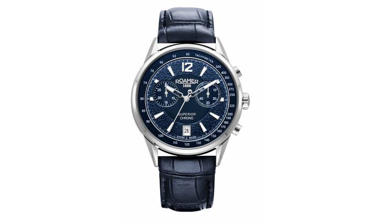 Roamer Superior Chrono Men's Blue Leather Strap Watch