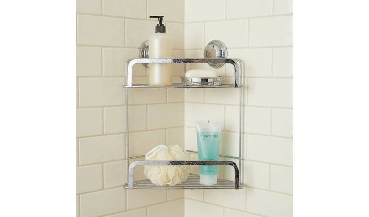 Stick n Lock 2 Tier Corner Shelves - Chrome