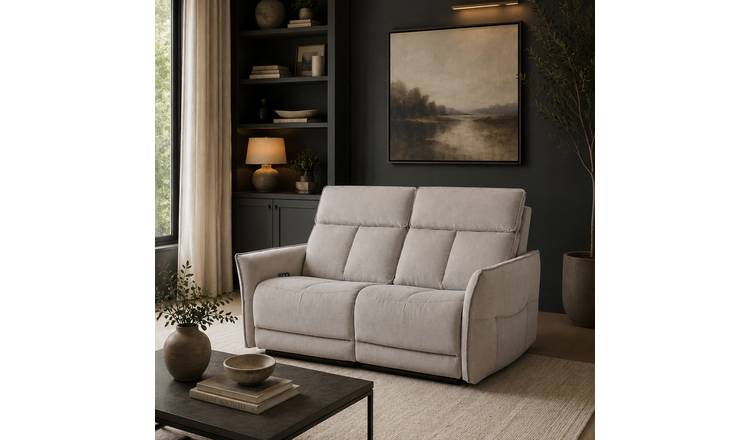 Aspire Riva Fabric 2 Seater Power Recliner Sofa - Natural